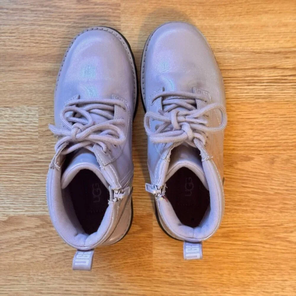 UGG Girl’s Boots in Shimmery Pink Patent Leather - Size 4.